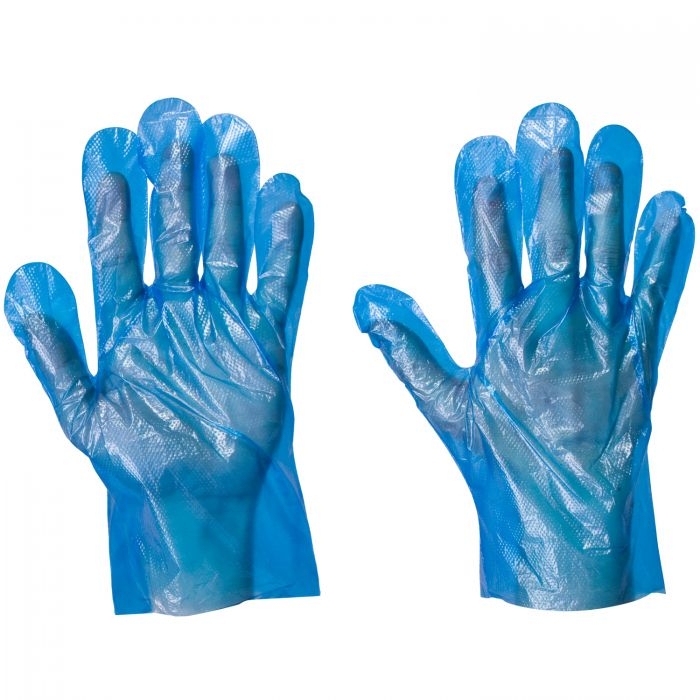 blue polythene gloves